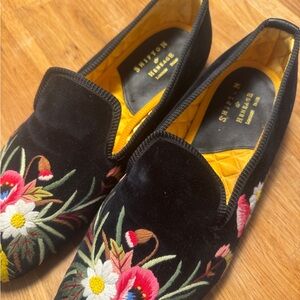 Shipton & Heneage Poppy Motif Embroidered Velvet Slipper Size 13